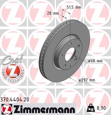 Zimmermann 370.4404.20 - Тормозной диск autospares.lv