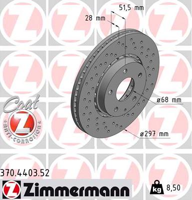 Zimmermann 370.4403.52 - Тормозной диск autospares.lv