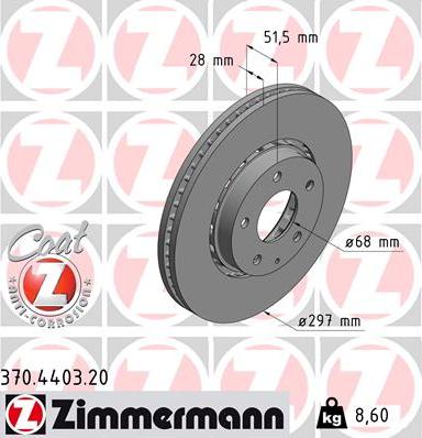 Zimmermann 370.4403.20 - Тормозной диск autospares.lv