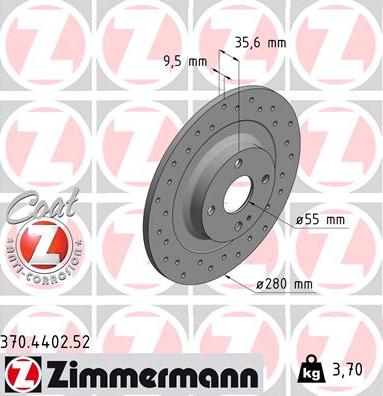 Zimmermann 370.4402.52 - Тормозной диск autospares.lv