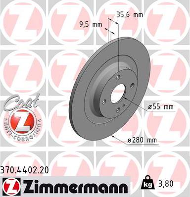 Zimmermann 370.4402.20 - Тормозной диск autospares.lv