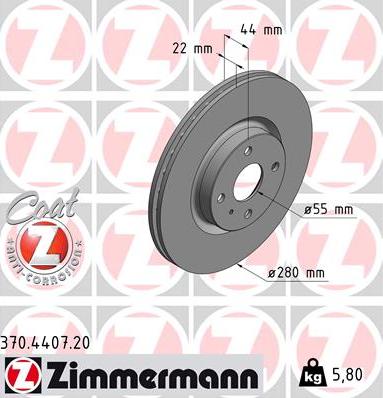 Zimmermann 370.4407.20 - Тормозной диск autospares.lv