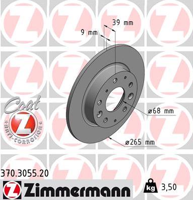 Zimmermann 370.3055.20 - Тормозной диск autospares.lv