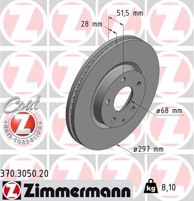 Zimmermann 370.3050.20 - Тормозной диск autospares.lv