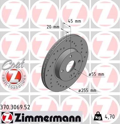 Zimmermann 370.3069.52 - Тормозной диск autospares.lv