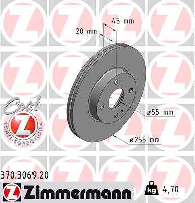 Zimmermann 370.3069.20 - Тормозной диск autospares.lv