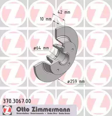 Zimmermann 370.3067.00 - Тормозной диск autospares.lv