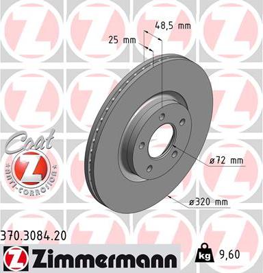 Zimmermann 370.3084.20 - Тормозной диск autospares.lv