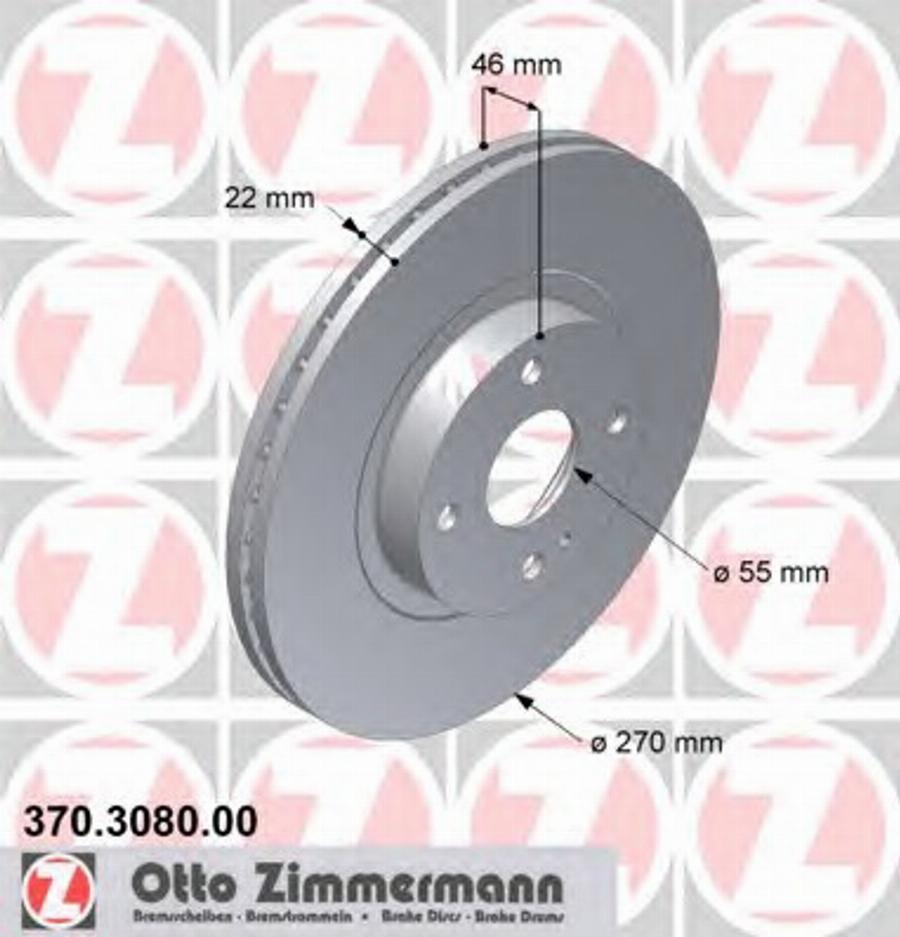 Zimmermann 370.3080.00 - Тормозной диск autospares.lv