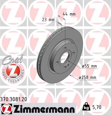 Zimmermann 370.3081.20 - Тормозной диск autospares.lv