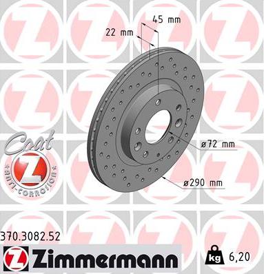 Zimmermann 370.3082.52 - Тормозной диск autospares.lv