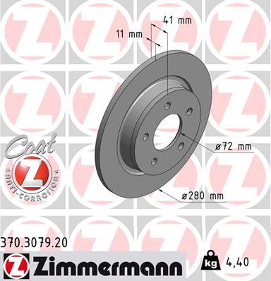 Zimmermann 370.3079.20 - Тормозной диск autospares.lv