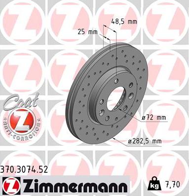 Zimmermann 370.3074.52 - Тормозной диск autospares.lv