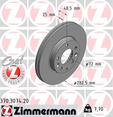 Zimmermann 370.3074.20 - Тормозной диск autospares.lv