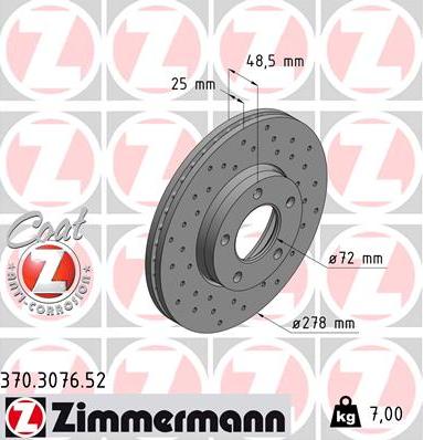 Zimmermann 370.3076.52 - Тормозной диск autospares.lv