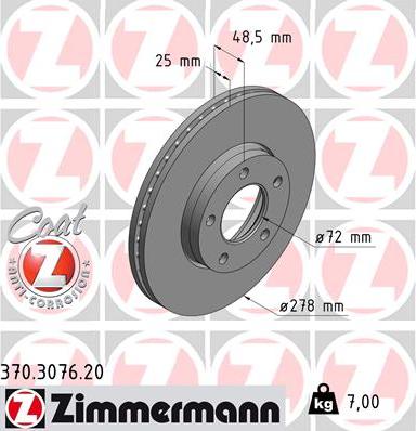 Zimmermann 370.3076.20 - Тормозной диск autospares.lv