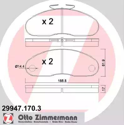 Zimmermann 29947.170.3 - Тормозные колодки, дисковые, комплект autospares.lv