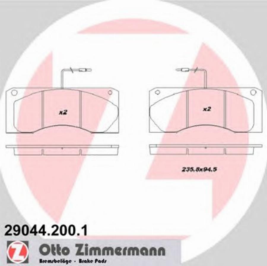 Zimmermann 29044.200.1 - Тормозные колодки, дисковые, комплект autospares.lv