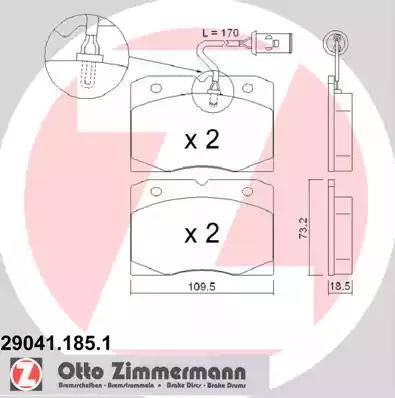 Zimmermann 29041.185.1 - Тормозные колодки, дисковые, комплект autospares.lv
