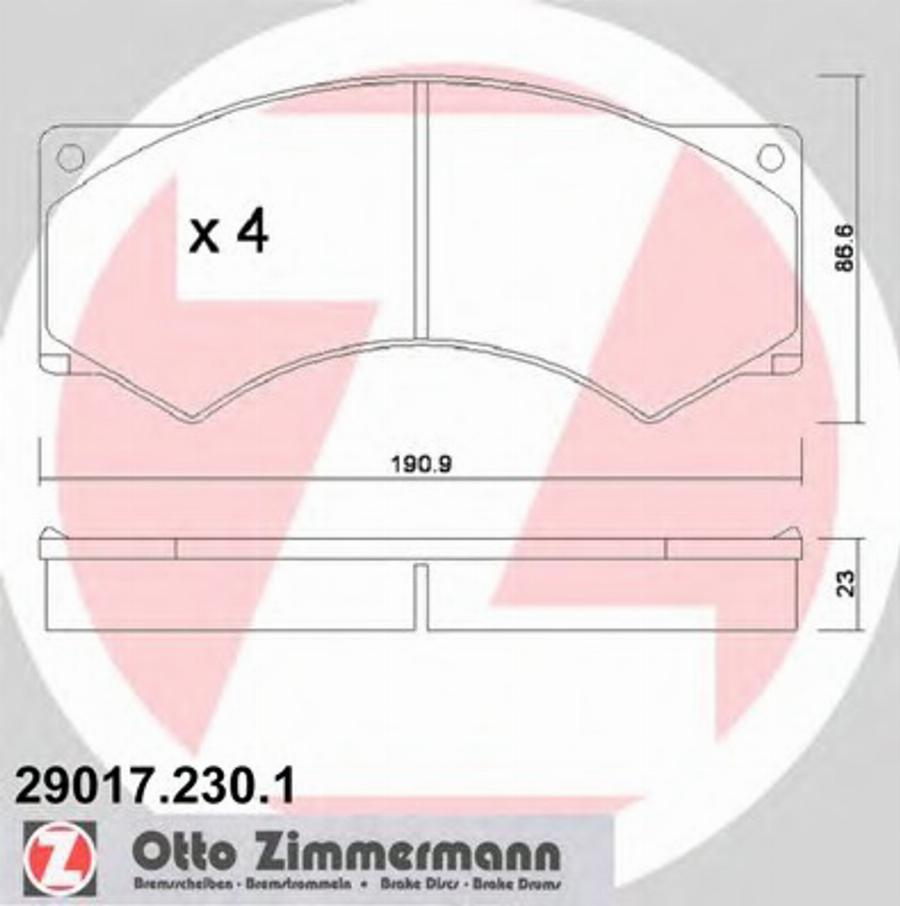 Zimmermann 29017.230.1 - Тормозные колодки, дисковые, комплект autospares.lv