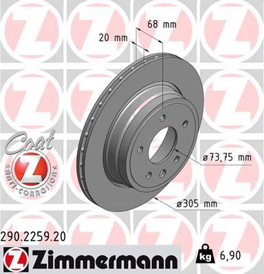 Zimmermann 290.2259.20 - Тормозной диск autospares.lv