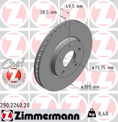 Zimmermann 290.2260.20 - Тормозной диск autospares.lv