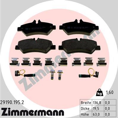 Zimmermann 29190.195.2 - Тормозные колодки, дисковые, комплект autospares.lv