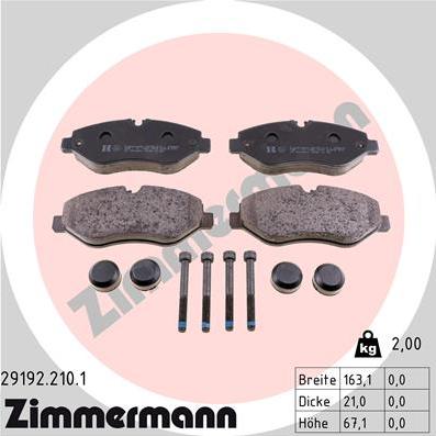 Zimmermann 29192.210.1 - Тормозные колодки, дисковые, комплект autospares.lv