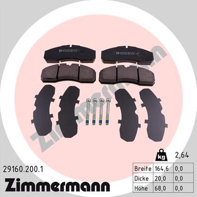 Zimmermann 29160.200.1 - Тормозные колодки, дисковые, комплект autospares.lv