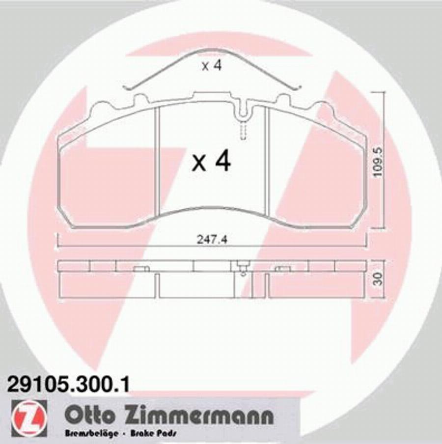 Zimmermann 291053001 - Тормозные колодки, дисковые, комплект autospares.lv