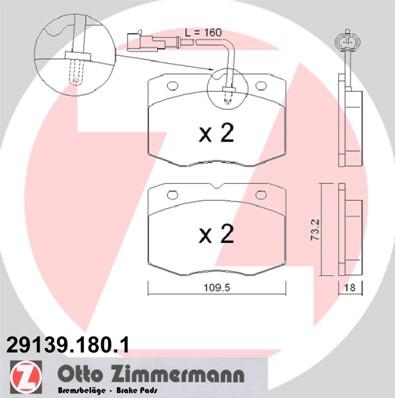 Zimmermann 29139.180.1 - Тормозные колодки, дисковые, комплект autospares.lv