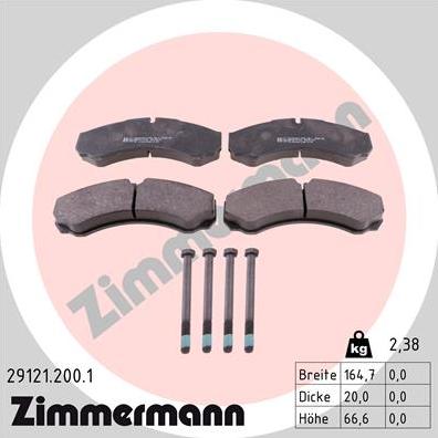 Zimmermann 29121.200.1 - Тормозные колодки, дисковые, комплект autospares.lv