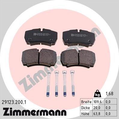 Zimmermann 29123.200.1 - Тормозные колодки, дисковые, комплект autospares.lv