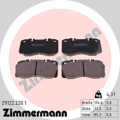 Zimmermann 29122.220.1 - Тормозные колодки, дисковые, комплект autospares.lv