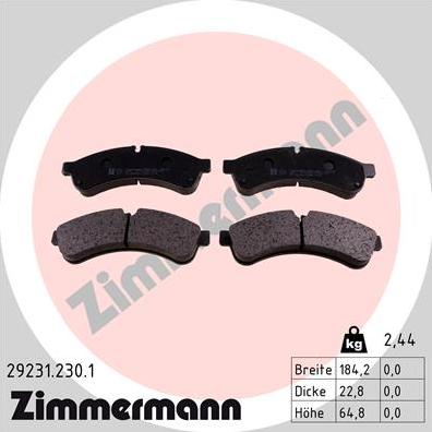Zimmermann 29231.230.1 - Тормозные колодки, дисковые, комплект autospares.lv