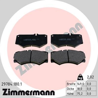 Zimmermann 29784.180.1 - Тормозные колодки, дисковые, комплект autospares.lv