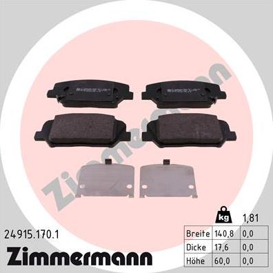 Zimmermann 24915.170.1 - Тормозные колодки, дисковые, комплект autospares.lv