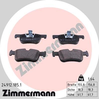 Zimmermann 24912.185.1 - Тормозные колодки, дисковые, комплект autospares.lv