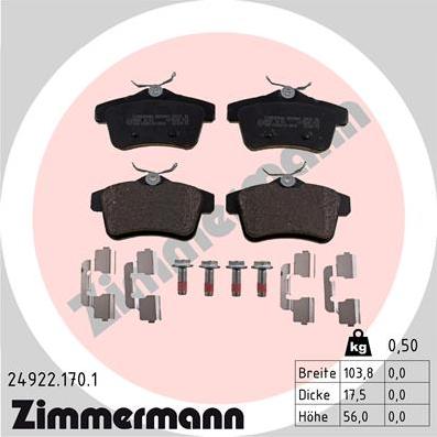 Zimmermann 24922.170.1 - Тормозные колодки, дисковые, комплект autospares.lv