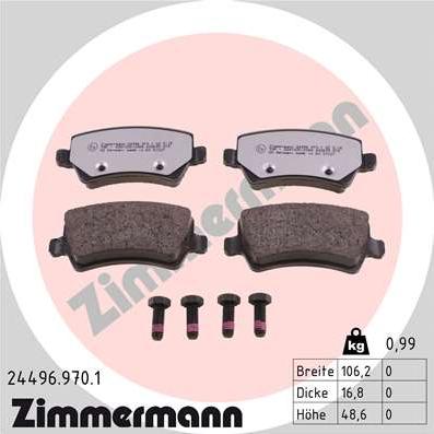 Zimmermann 24496.970.1 - Тормозные колодки, дисковые, комплект autospares.lv