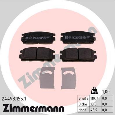 Zimmermann 24498.155.1 - Тормозные колодки, дисковые, комплект autospares.lv