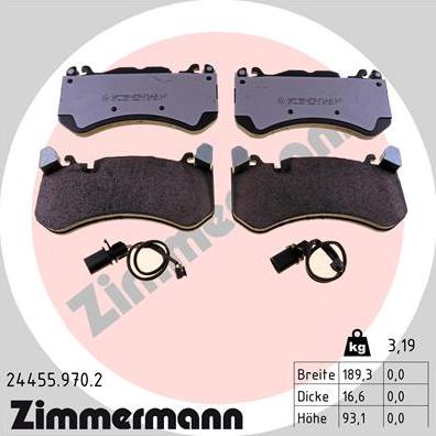 Zimmermann 24455.970.2 - Тормозные колодки, дисковые, комплект autospares.lv