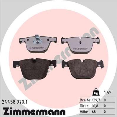 Zimmermann 24458.970.1 - Тормозные колодки, дисковые, комплект autospares.lv