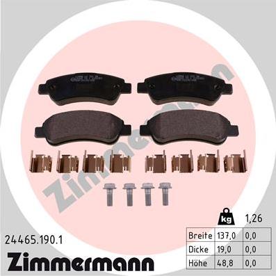 Zimmermann 24465.190.1 - Тормозные колодки, дисковые, комплект autospares.lv