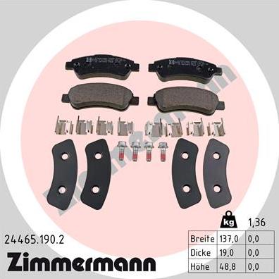Zimmermann 24465.190.2 - Тормозные колодки, дисковые, комплект autospares.lv