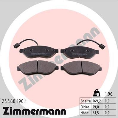 Zimmermann 24468.190.1 - Тормозные колодки, дисковые, комплект autospares.lv