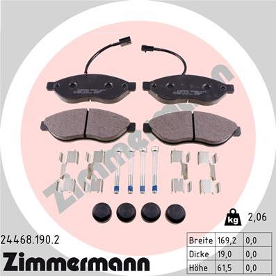 Zimmermann 24468.190.2 - Тормозные колодки, дисковые, комплект autospares.lv