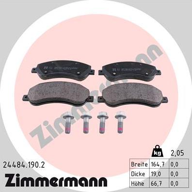 Zimmermann 24484.190.2 - Тормозные колодки, дисковые, комплект autospares.lv