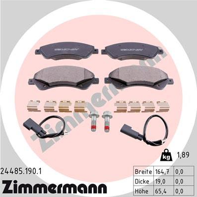 Zimmermann 24485.190.1 - Тормозные колодки, дисковые, комплект autospares.lv