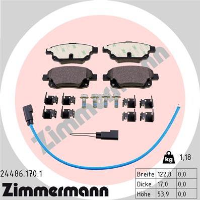 Zimmermann 24486.170.1 - Тормозные колодки, дисковые, комплект autospares.lv